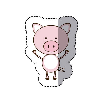 sticker colorful picture cute pig animal vector illustration