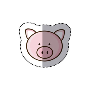 sticker colorful picture face cute pig animal vector illustration