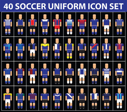 40 soccer football blue uniform icon set
