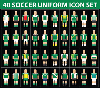 40 Soccer Football Green Uniform Icon Set