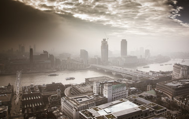 rooftop view over London on a foggy day from St Paul's cathedral