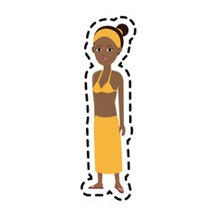 pretty young dark skin woman wearing bikini  icon image vector illustration design 
