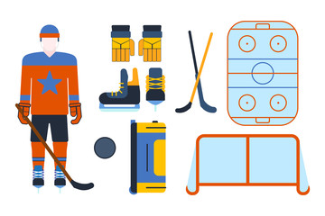 Naklejka premium Vector hockey uniform and accessory in flat style.