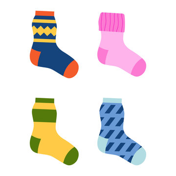 Flat design colorful socks set vector illustration.
