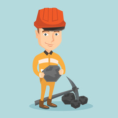 Miner holding coal in hands vector illustration.