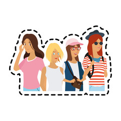 group of pretty young women icon image vector illustration design 