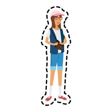 pretty young woman with baseball hat and glasses  icon image vector illustration design 