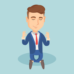 Business man meditating in lotus position.