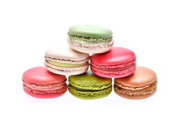 Macarons on white background