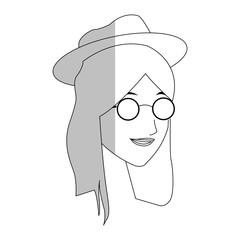 face of pretty young woman with hat and glasses icon image vector illustration design 