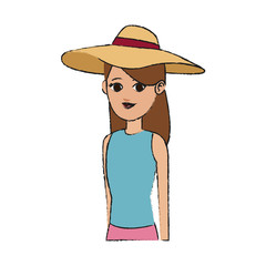 pretty young woman in summer outfit  icon image vector illustration design 