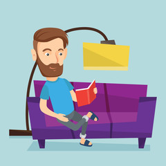 Man reading book on sofa vector illustration.