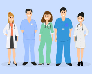 Group of doctors in a hospital, flat design