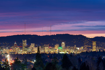 Fototapeta na wymiar City of Portland Oregon Skyline at Twilight