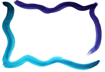 Light and dark blue watercolor hand drawn frame on white background - obrazy, fototapety, plakaty