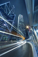 Night traffic and skyline of Hong Kong city