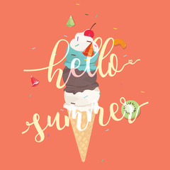 Hello Summer Icecream cone colorful background