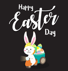 Happy easter day with white Easter rabbit.