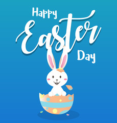 Happy easter day with white Easter rabbit.