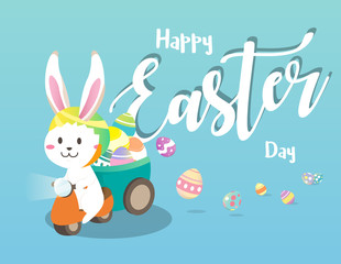Happy easter day with white Easter rabbit.