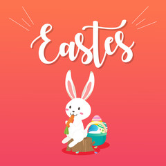 Happy easter day with white Easter rabbit.