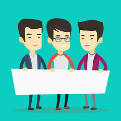 Group of young men holding white blank board.