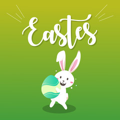 Happy easter day with white Easter rabbit.