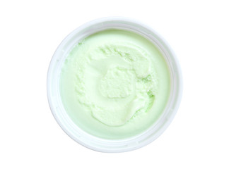 top view of green lime ice cream cup isolated on white background