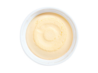 top view of vanilla ice cream cup isolated on white background