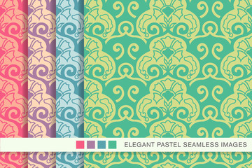 Seamless pastel background set spiral curve flower leaf