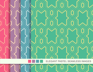 Seamless pastel background set polygon cross star frame