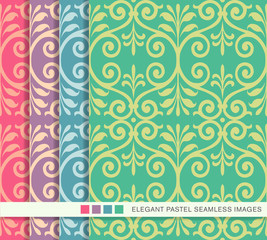 Seamless pastel background set spiral round cross leaf