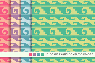 Seamless pastel background set spiral curve wave geometry