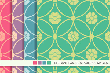Seamless pastel background set round cross frame flower