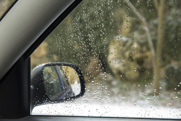 car glass rain drops mirror