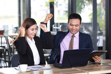 Asia business people or businessman and businesswoman success for wotk, Protrait business concept.