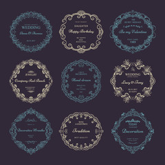 Collection of hand drawn wreaths. Cute template design elements. Vector illustration.