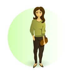 girl with packages. Shopping, independent woman. cartoon character. vector illustration.
