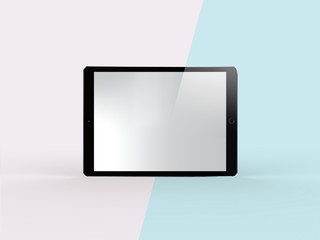 3D Illustration of Black Tablet on Simple Pastel Pink Mint Background, Front View. Isolated Mockup.