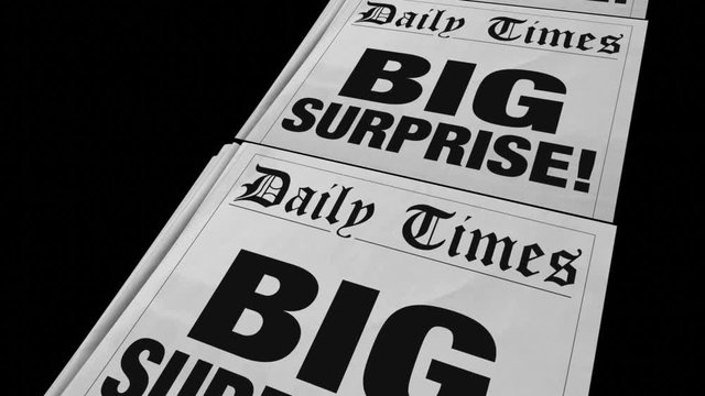 Big Surprise Newspaper Headline Huge Shock 3d Animation