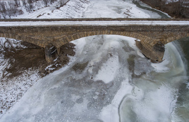 Aerial view of the old stone bridge.