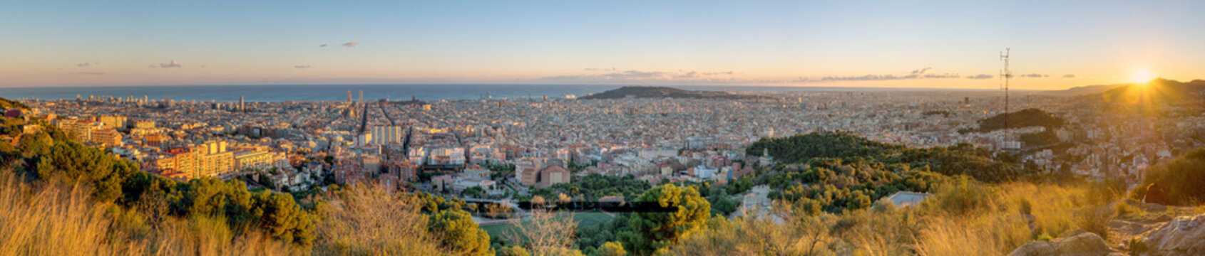 Panorama of Barcelona from Mount Tibidabo at sunset