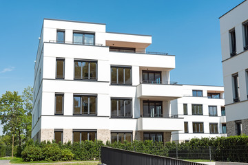 Modern white apartment houses seen in Berlin, Germany