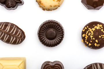 Chocolate candies on a white background