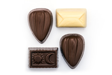 Chocolate candies on a white background