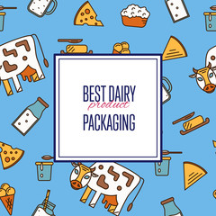 Best dairy product seamless pattern for packaging with different dairy icons in line style design, vector illustration. Organic farming background. Traditional and healthy milk products. Natural food