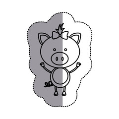 contour teddy pig bow head, vector illustration design
