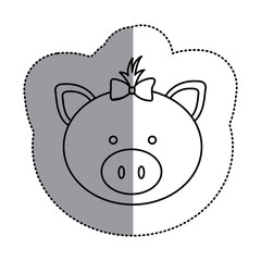 contour face pig ribbon bow head icon, vector illustration design