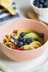 Varieties of fruits and nuts on Greek yogurt