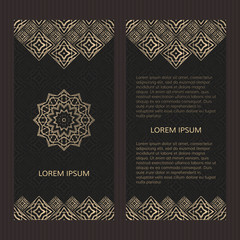 Set of two vector cards. Booklet concept template. Oriental golden flyers.